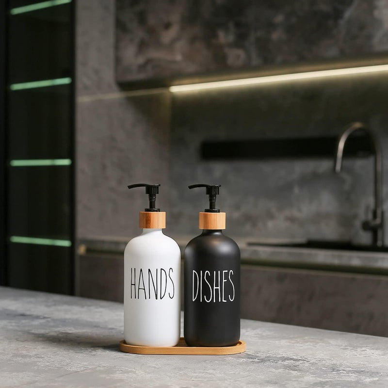 MOMEEMO Soap Dispenser Set, Contains Hand and Dish Soap Dispenser, Suitable for Kitchen Decor. (Black & White) - Image 3